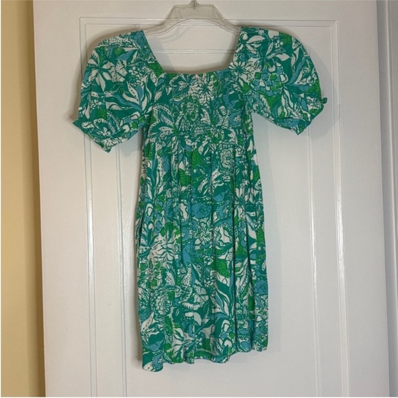 NWT Lilly Pulitzer Mini Delaney Dress Green & Blue Botanical Size L (8-10) - Picture 6 of 6